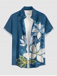 Plus Size Flower Print Hawaii Button Pocket Shirt For Men - Paon Bleu 3XL