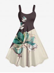 Plus Size Flower Print Hawaii A Line Dress - marron foncé 6X