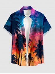 Plus Size Coconut Tree Ombre Galaxy Print Hawaii Button Pocket Shirt For Men -  