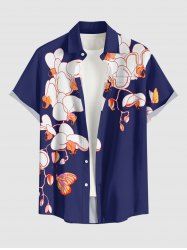 Chemise hawaïenne à imprimé fleurs et papillons grande taille avec poche boutonnée pour homme - Bleu profond 4XL