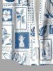 Plus Size Coconut Tree Pineapple Flower Seascape Scarf Print Buttons Pocket Hawaii Shirt For Men -  