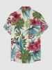 Chemise hawaïenne grande taille pour homme, à imprimé floral tropical et feuilles d'hibiscus, boutons et poche. - café lumière 4XL