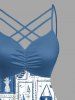 Plus Size Coconut Tree Pineapple Flower Seascape Scarf Print Ruched Lattice Crisscross Straps Hawaii Dress -  