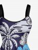 Robe trapèze hawaïenne grande taille à imprimé tropical feuilles de cocotier et fleurs d'hibiscus - Bleu profond M