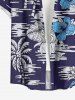 Coconut Tree Tropical Leaf Hibiscus Flower Print Hawaii Button Pocket Shirt For Men -  