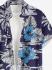Coconut Tree Tropical Leaf Hibiscus Flower Print Hawaii Button Pocket Shirt For Men -  