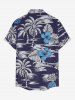 Coconut Tree Tropical Leaf Hibiscus Flower Print Hawaii Button Pocket Shirt For Men -  