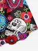 Plus Size Ethnic Skulls Flower Print Hawaii A Line Dress - Noir 6X