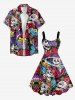 Plus Size Ethnic Skulls Flower Print Hawaii A Line Dress - Noir 6X