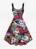 Plus Size Ethnic Skulls Flower Print Hawaii A Line Dress - Noir 6X