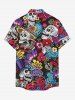 Ethnic Skulls Flower Print Hawaii Button Pocket Shirt For Men -  