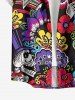 Ethnic Skulls Flower Print Hawaii Button Pocket Shirt For Men -  