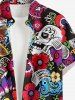 Ethnic Skulls Flower Print Hawaii Button Pocket Shirt For Men -  