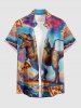 Chemise hawaïenne grande taille pour homme, imprimé dinosaure pizza arc-en-ciel, boutons et poche. - Pourpre  2XL