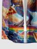 Chemise hawaïenne grande taille pour homme, imprimé dinosaure pizza arc-en-ciel, boutons et poche. - Pourpre  2XL