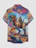Chemise hawaïenne grande taille pour homme, imprimé dinosaure pizza arc-en-ciel, boutons et poche. - Pourpre  2XL