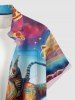 Chemise hawaïenne grande taille pour homme, imprimé dinosaure pizza arc-en-ciel, boutons et poche. - Pourpre  2XL