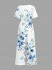 Combinaison hawaïenne à imprimé floral et col en V, jambes larges - Bleu clair XS