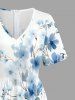 Combinaison hawaïenne à imprimé floral et col en V, jambes larges - Bleu clair XS