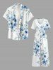 Combinaison hawaïenne à imprimé floral et col en V, jambes larges - Bleu clair XS