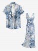 Flower Tropical Leaf Print Hawaii Ruffles Split Surplice Dress -  