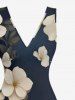 Robe hawaïenne à imprimé fleurs et feuilles, volants, fente et décolleté cache-cœur - Noir XS