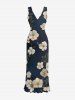Robe hawaïenne à imprimé fleurs et feuilles, volants, fente et décolleté cache-cœur - Noir XS