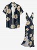 Robe hawaïenne à imprimé fleurs et feuilles, volants, fente et décolleté cache-cœur - Noir XS