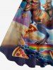 Dinosaur Pizza Rainbow Print Hawaii Tank Dress -  