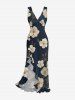 Flowers Leaf Print Hawaii Ruffles Split Surplice Dress -  