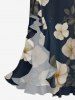 Flowers Leaf Print Hawaii Ruffles Split Surplice Dress -  
