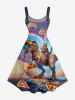Robe débardeur hawaïenne grande taille à imprimé dinosaure pizza arc-en-ciel - Pourpre  6X
