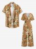 Flowers Leaf Print V Neck Hawaii Wide Leg Jumpsuit -  