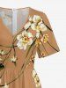 Flowers Leaf Print V Neck Hawaii Wide Leg Jumpsuit -  