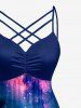 Plus Size Coconut Tree Ombre Galaxy Print Hawaii Ruched Crisscross Strappy A Line Cami Dress - Bleu profond L