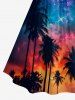 Plus Size Coconut Tree Ombre Galaxy Print Hawaii Ruched Crisscross Strappy A Line Cami Dress - Bleu profond L