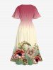 Robe midi trapèze grande taille à imprimé floral et feuilles ombré hawaïen avec poches fendues - Rose  XXS