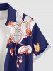 Chemise hawaïenne à imprimé fleurs et papillons grande taille avec poche boutonnée pour homme - Bleu profond 4XL
