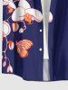 Chemise hawaïenne à imprimé fleurs et papillons grande taille avec poche boutonnée pour homme - Bleu profond 4XL