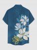 Plus Size Flower Print Hawaii Button Pocket Shirt For Men - Paon Bleu 5XL