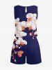 Flower Butterfly Print Hawaii Drawstring Pocket Romper -  
