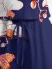 Flower Butterfly Print Hawaii Drawstring Pocket Romper -  