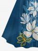 Robe à bretelles croisées et froncées à imprimé floral grande taille, style hawaïen, coupe trapèze, sans bretelles. - Paon Bleu 1X