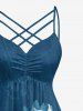 Plus Size Flower Print Hawaii Ruched Crisscross Strappy A Line Cami Dress - Paon Bleu L