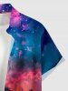 Plus Size Coconut Tree Ombre Galaxy Print Hawaii Button Pocket Shirt For Men - Bleu profond 5XL