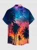 Plus Size Coconut Tree Ombre Galaxy Print Hawaii Button Pocket Shirt For Men - Bleu profond 5XL