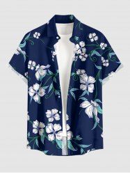 Chemise hawaïenne grande taille à imprimé floral et feuilles, boutons et poches pour homme - Bleu profond 2XL