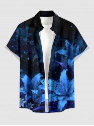 Lily Flower Galaxy Print Buttons Pocket Hawaii Shirt For Men -  