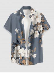 Chemise hawaïenne grande taille à imprimé floral et feuilles, boutons et poche pour homme - Gris Clair 2XL