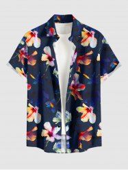 Chemise hawaïenne grande taille à imprimé floral, boutons et poches pour homme - Bleu profond 2XL